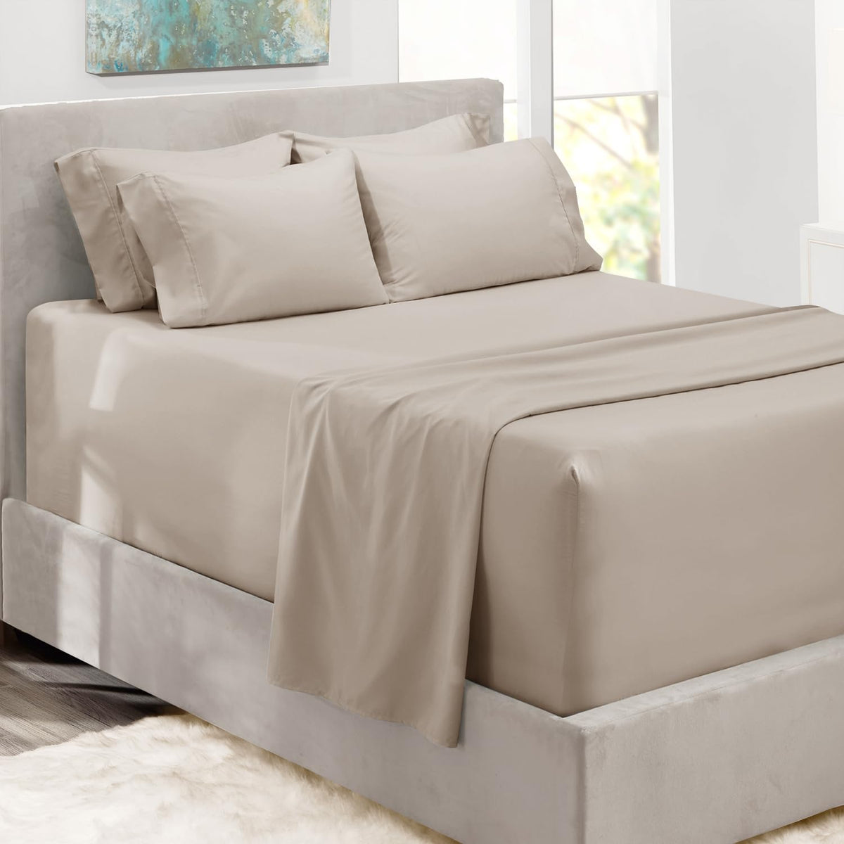 Hearth & Harbor Bed Sheets, Luxury Soft 6 Piece Bed Sheet Set Extra Deep Pocket Fitted Sheets Fits Mattress Up To 21', Double B