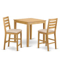 East West Furniture PBCF3-OAK-C 3 Piece Counter Height Pub Set for Small Spaces Contains a Square Kitchen Table and 2 Linen Fabric Dining Room Chairs, 36x36 Inch, Oak