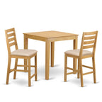 East West Furniture PBCF3-OAK-C 3 Piece Counter Height Pub Set for Small Spaces Contains a Square Kitchen Table and 2 Linen Fabric Dining Room Chairs, 36x36 Inch, Oak