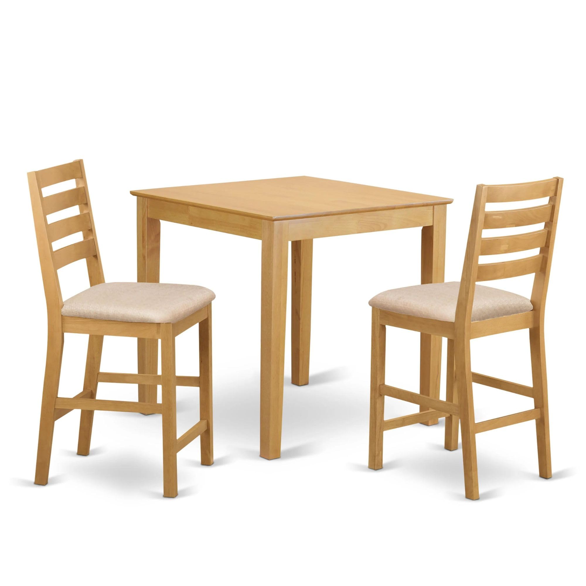 East West Furniture PBCF3-OAK-C 3 Piece Counter Height Pub Set for Small Spaces Contains a Square Kitchen Table and 2 Linen Fabric Dining Room Chairs, 36x36 Inch, Oak