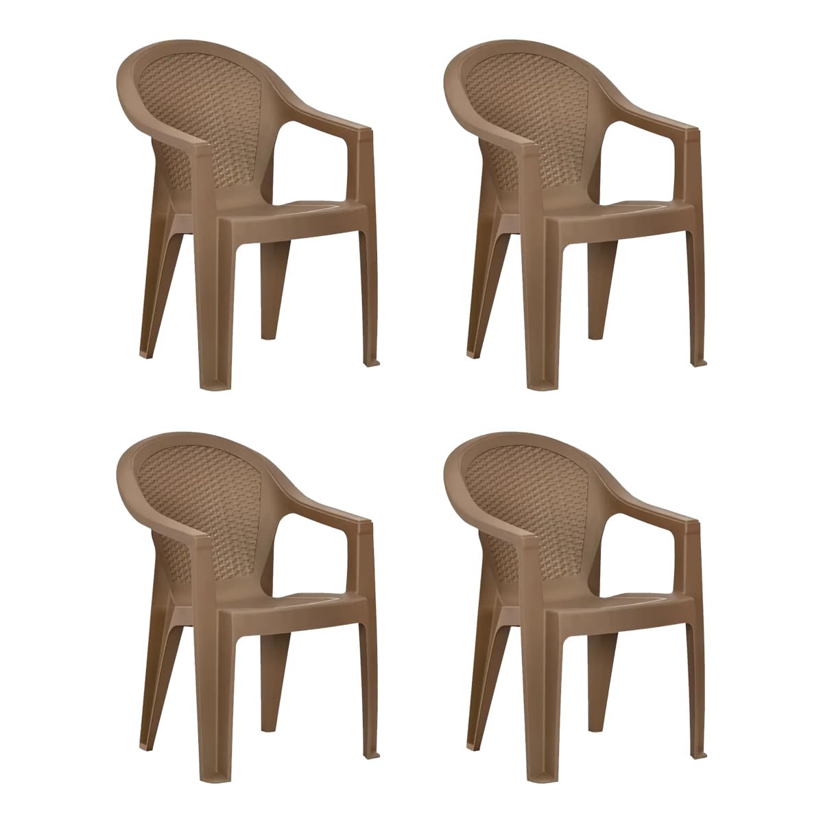 Nilkamal Plastic Chair With Arm |Set Of 4| 3 Year Warranty | For Home, Living Room, Outdoor | Rattan Dark Beige Colour | Exotica