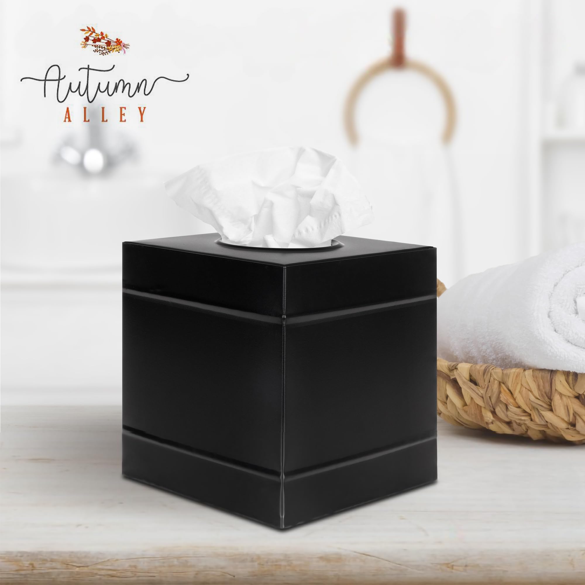 Autumn Alley Farmhouse Black Metal Tissue Box Cover - Industrial Galvanized Metal Tissue Box Holder - Modern Style Decor -Matte