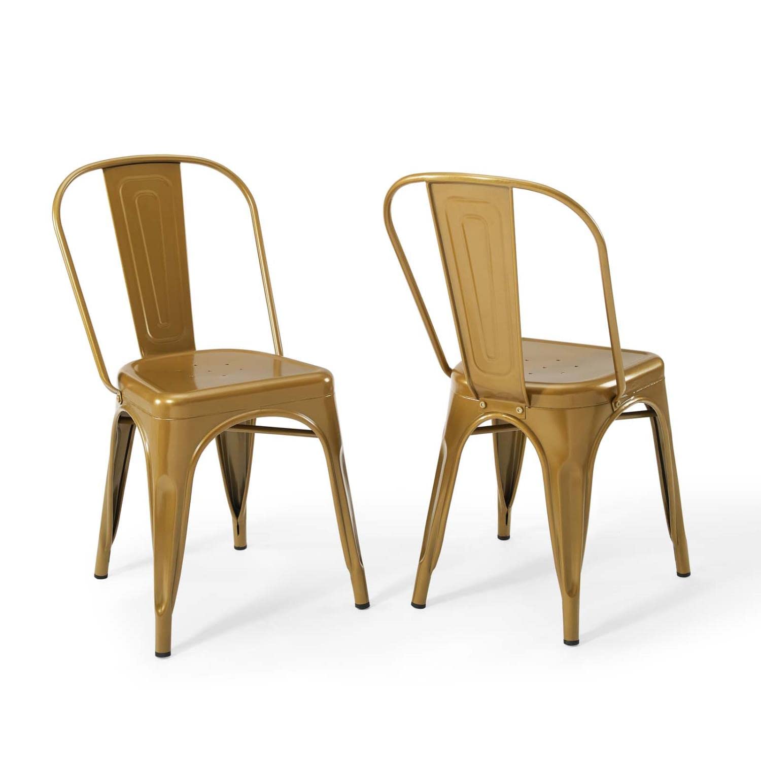 Modway Promenade Industrial Modern Steel Metal Bistro Dining Chairs In Gold - Set Of 2