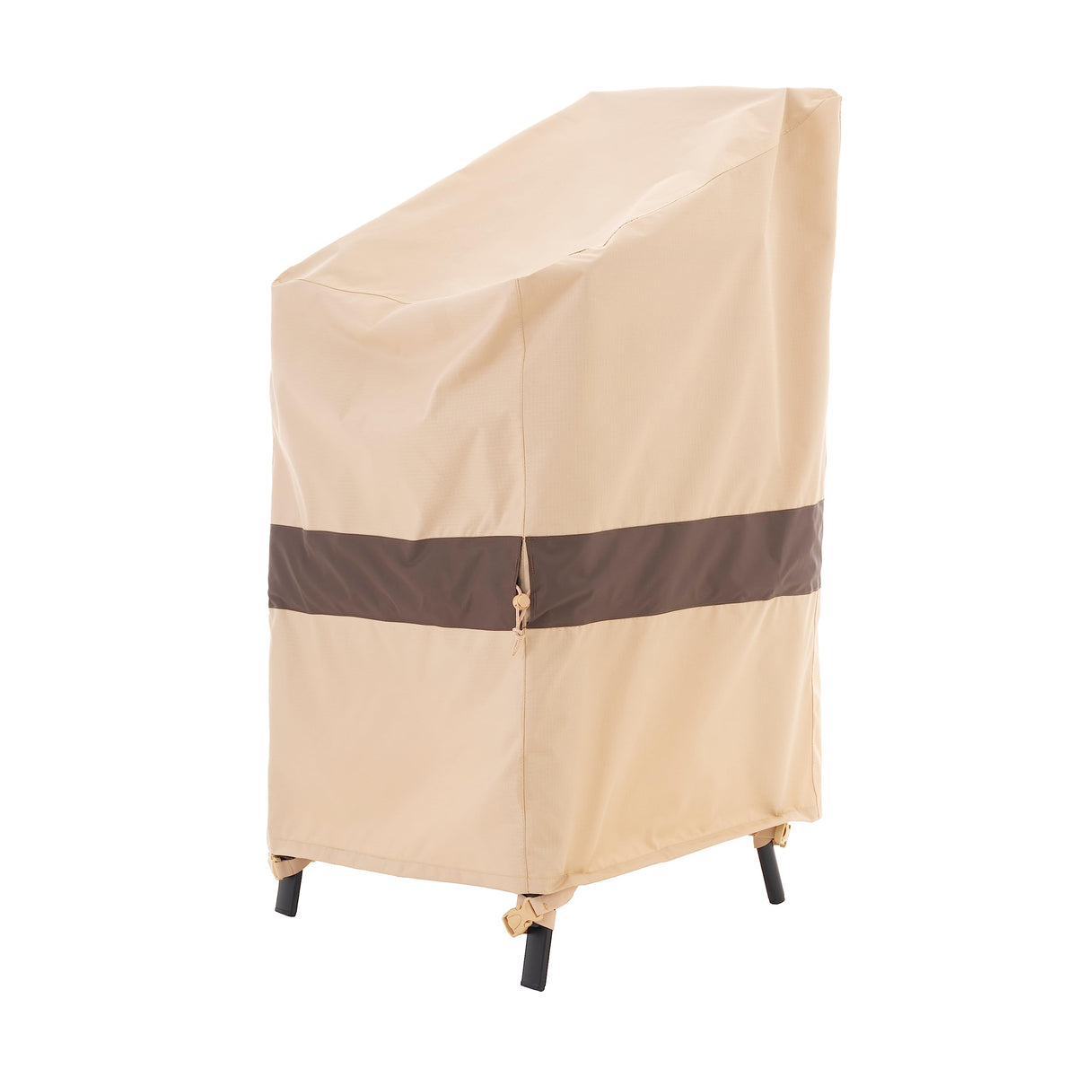 Wj-X3 Stackable Patio Chair Cover, Heavy Duty, Wind Resistant And Waterproof Outdoor Lawn Chair Covers, 28W X 36D X 45H, (4-6 Stacked Chairs), Beige/Coffee, 1-Pack