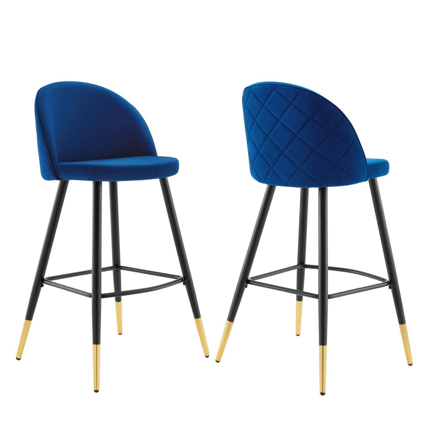 Modway Cordial Performance Velvet Dining Bar Stools in Navy - Set of 2