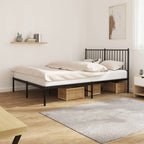 vidaXL Black Metal Bed Frame with Storage Space and Headboard, Sturdy Powder-Coated Steel, Ideal for 53.9"x74.8" Mattress, Provides Excellent Support, Easy Assembly