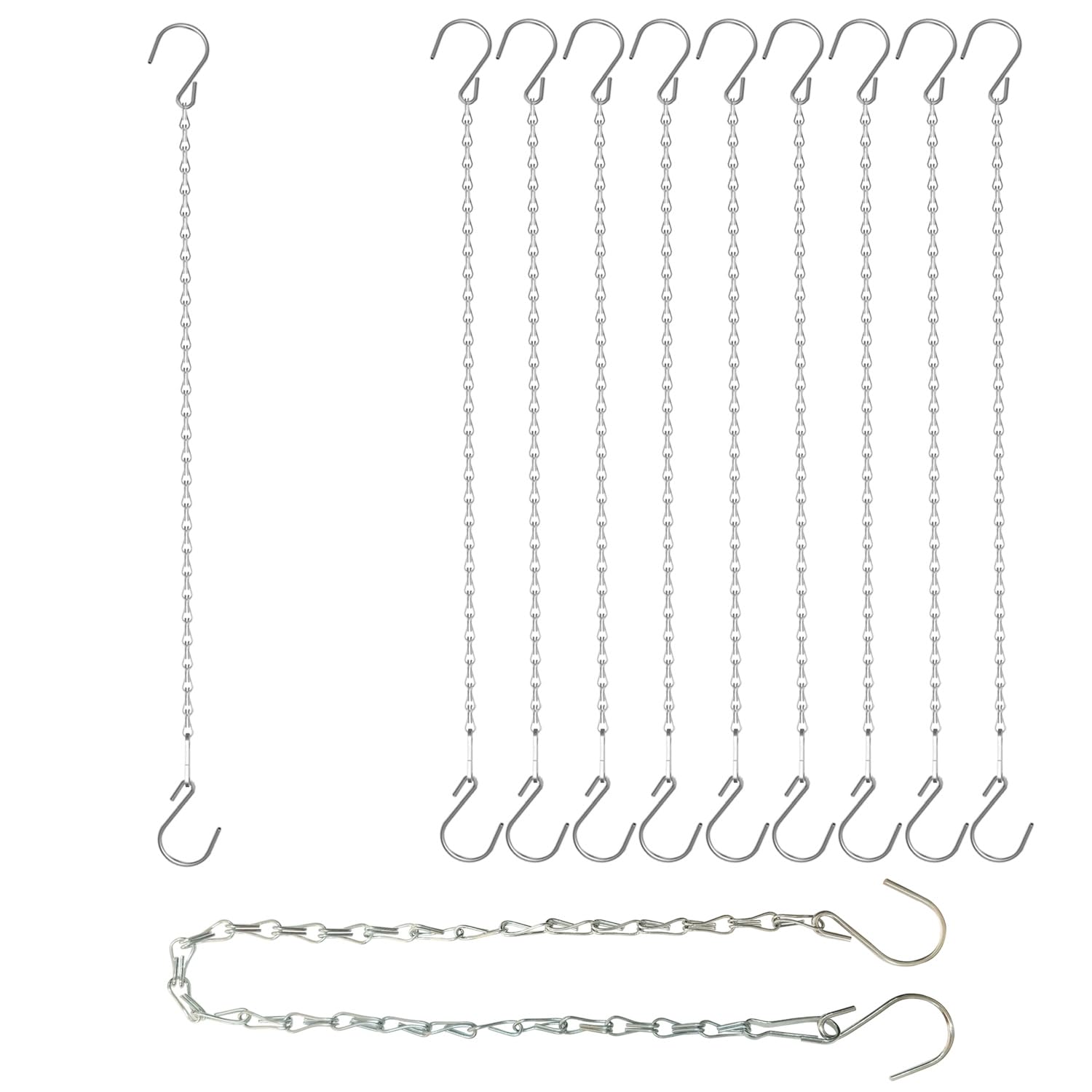 Hedgbobo 10 Pack Sil Storagehook Silver Hanging Chains With S Hooks, 21' Chain For Hanging Bird Feeders Planters Baskets Billbo