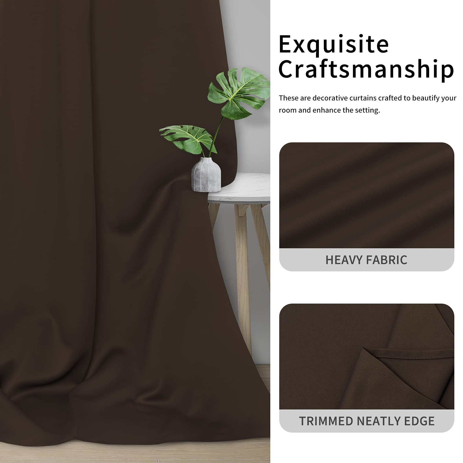 Easy-Going Blackout Curtains For Bedroom, Solid Thermal Insulated Grommet And Noise Reduction Window Drapes, Room Darkening Curtains For Living Room, 2 Panels(42X84 In, Dark Brown)
