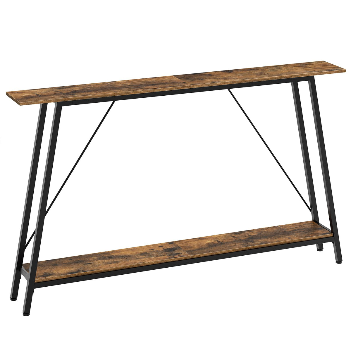 Yatiney 55' Narrow Console Table, Long Skinny Sofa Tables, Industrial Entryway Table, Behind Couch Table Skinny, 2-Layer Hallway Table For Entryway, Living Room, Foyer, Rustic Brown And Black Ct14Br