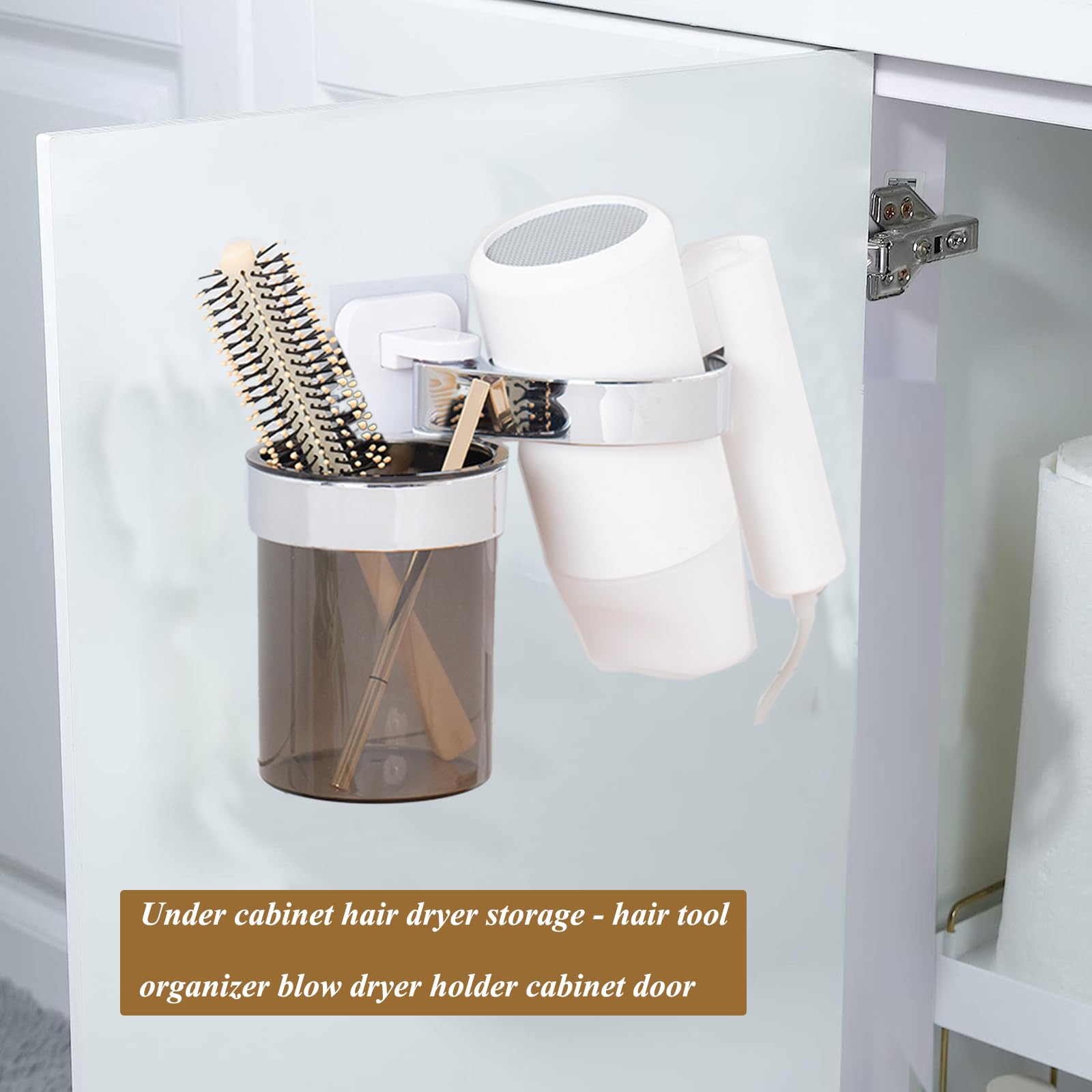 Raikedr Hair Dryer Holder, Bathroom Hair Dryer Holder With Storage Tray, Hair Care Tools Holder Wall Mount - Extra Large Rim (Si