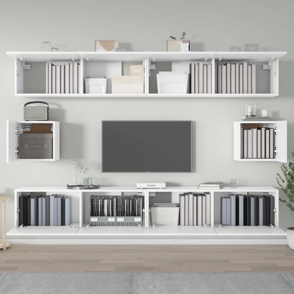 vidaXL TV Cabinet Set 6 Piece Home Indoor Entertainment Center Console HiFi Cabinet TV Stand Media Unit Furniture White Engineered Wood