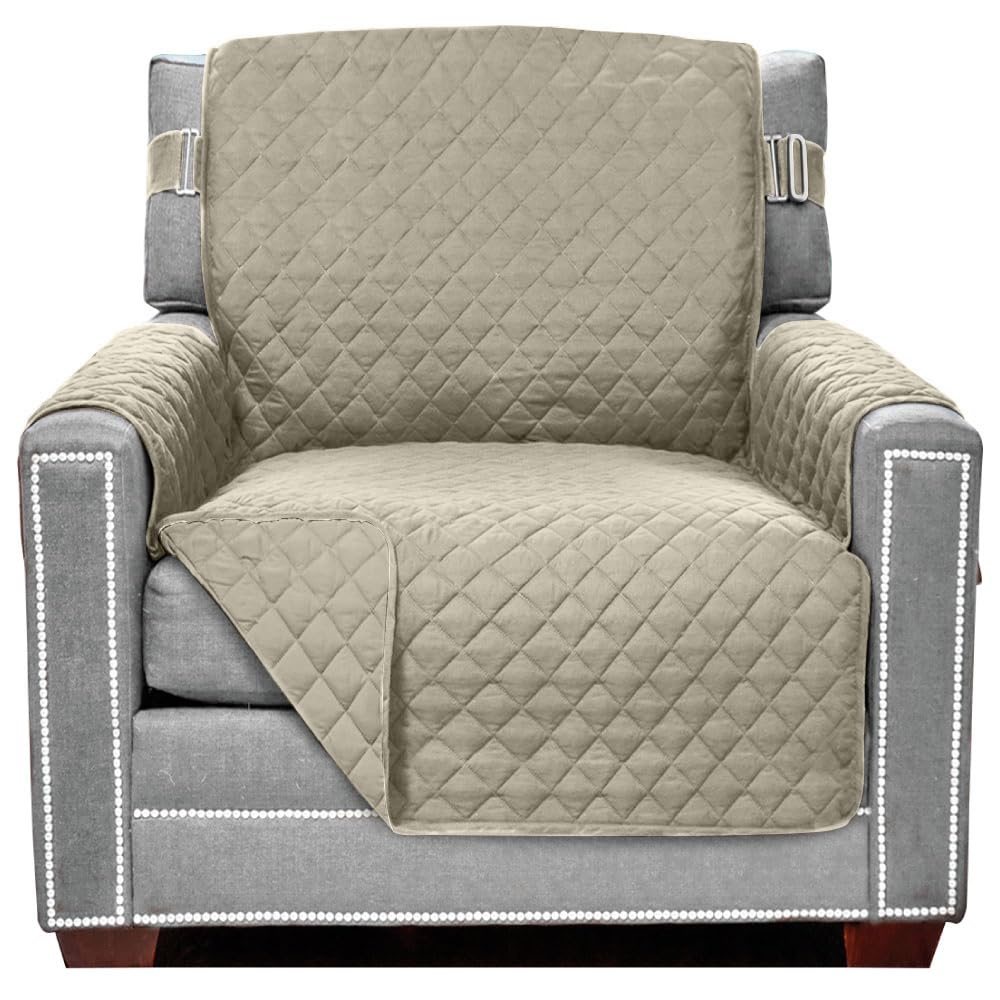 Sofa Shield Chair Slipcover With Patented Strap, Reversible Tear Resistant Soft Quilted Microfiber, 23    Seat Width, Durable Fu
