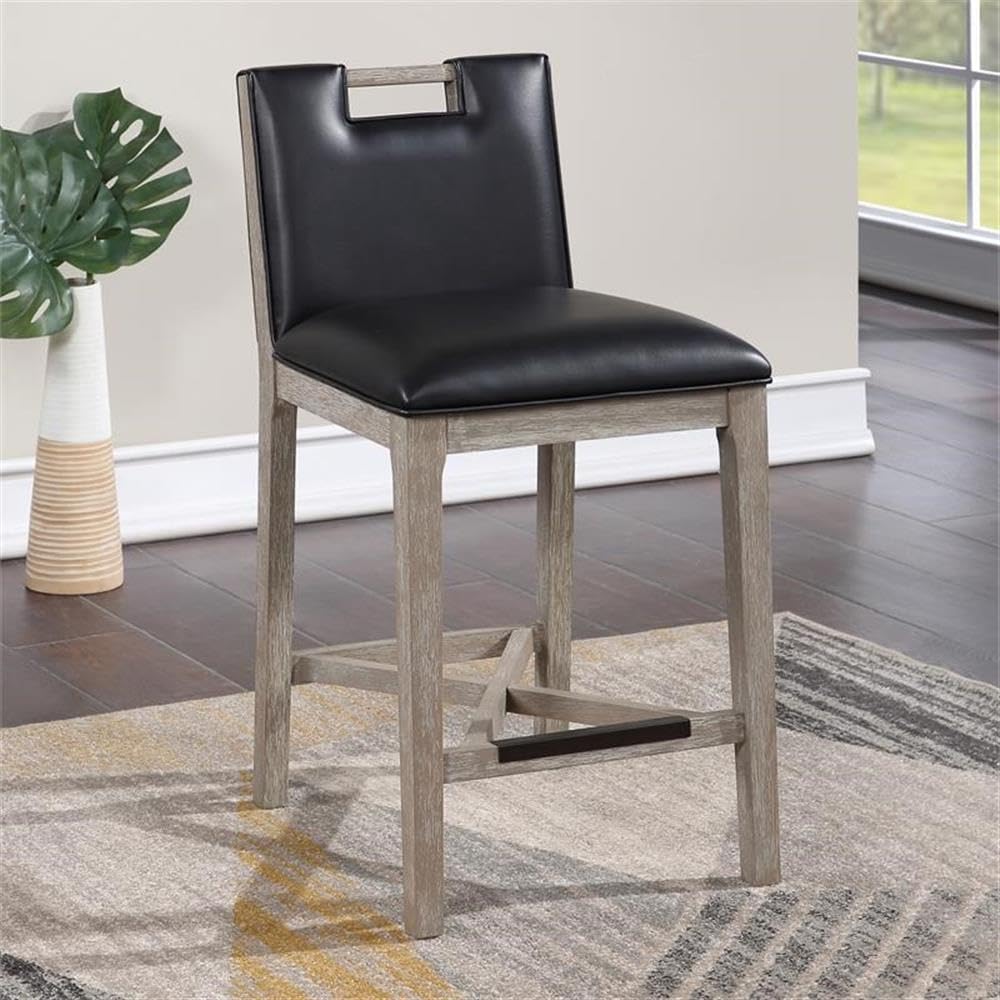 American Woodcrafters Jakarta Solid Wood with Black Bonded Leather Counter Stool