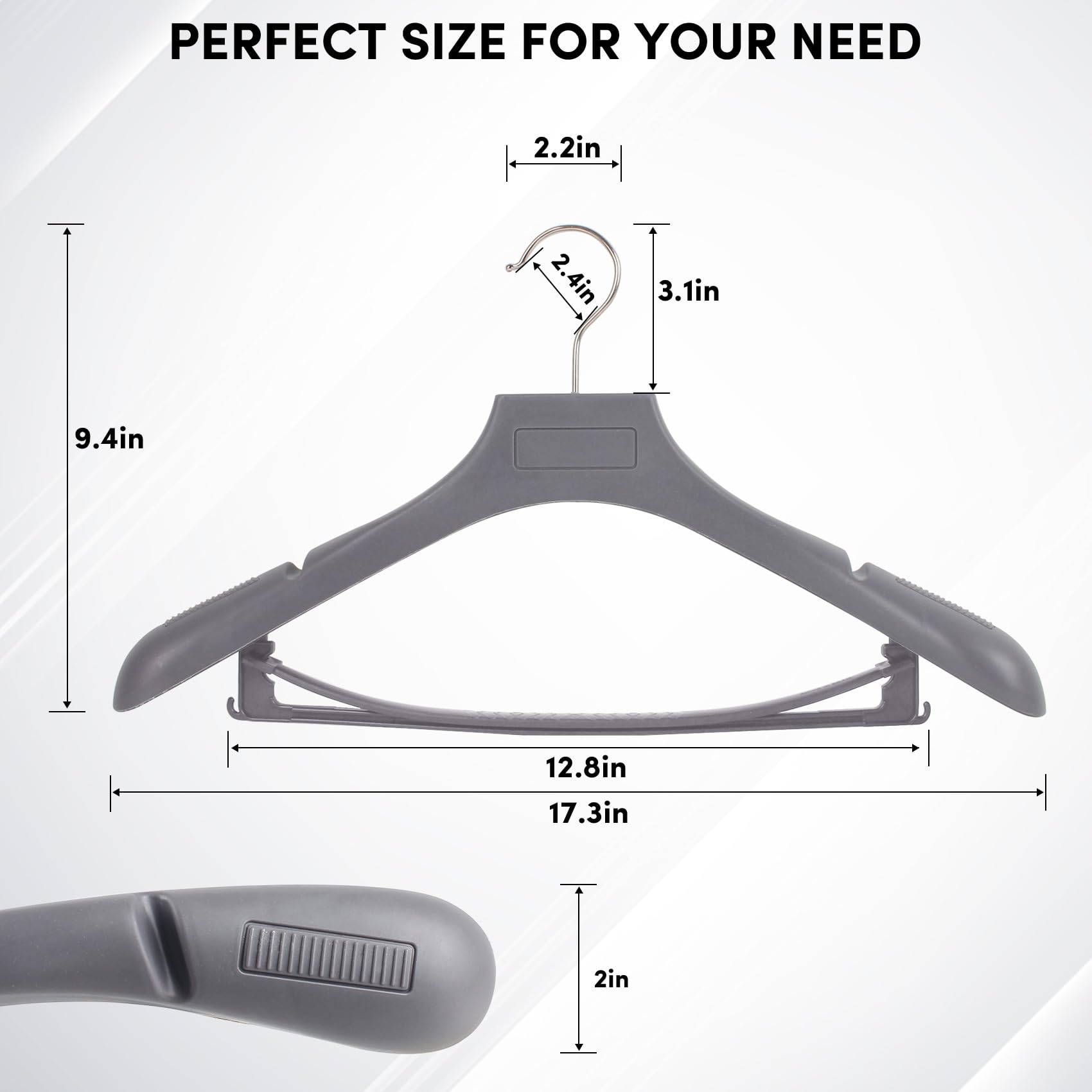 Dedu Suit Hangers For Men 40 Pack, Extra Wide Hangers Non Slip Width 17.7'', Grey Coat Hangers Thick Plastic With Pants Bar 360