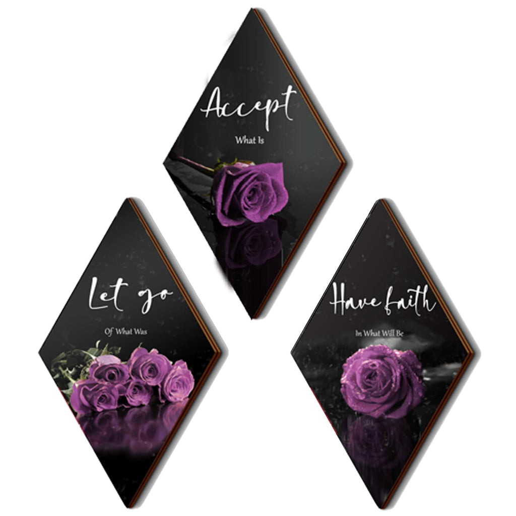 3 Pcs Purple Wall Decor Inspirational Purple Rose Bathroom Decor Wooden Purple Wall Art Office Wall Decor with Accept Let Go Hav