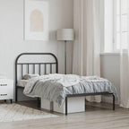 vidaXL Robust Powder-Coated Steel Construction Single Bed Frame with Headboard, Metal Slats and Legs, Extra Under-Bed Storage Space, Black, 39.4"x78.7"