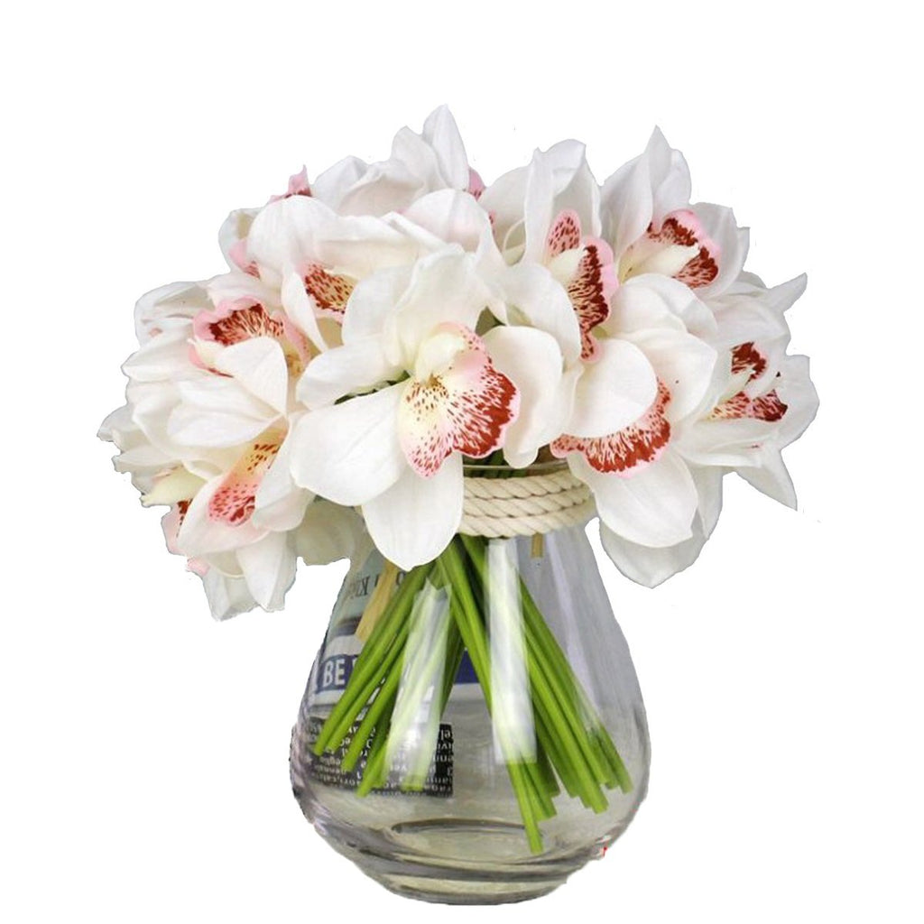 LebriTamFa 12 PCS High Quaulity Latex Real Touch Cymbidium Orchid Artificial Flower Bouquet for Wedding Holiday Bridal Bouquet H
