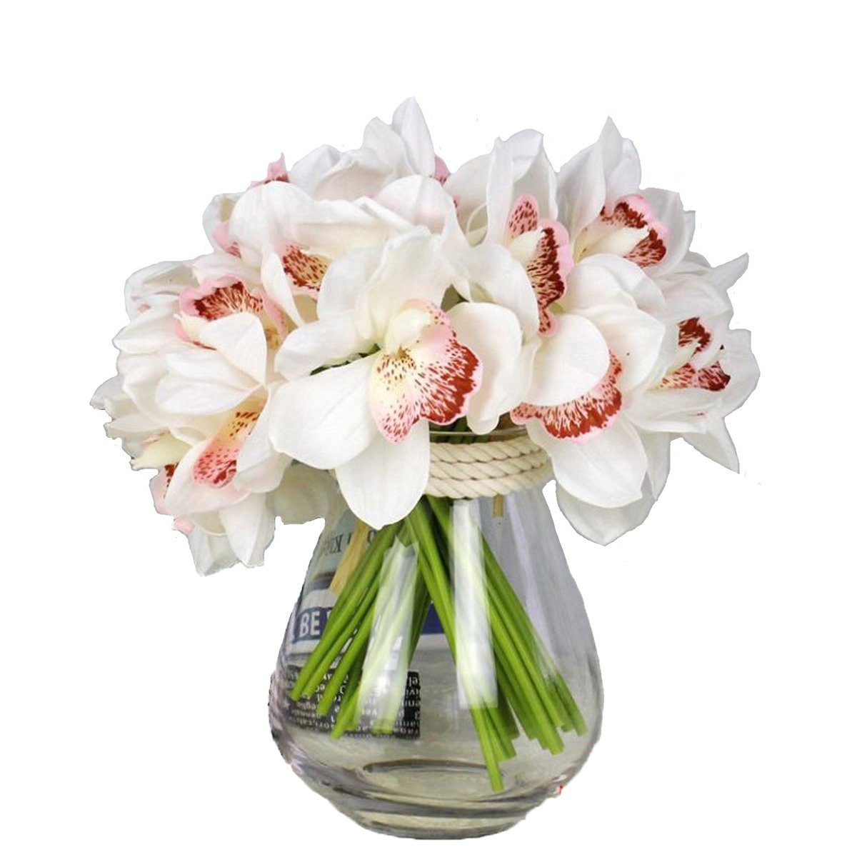 LebriTamFa 12 PCS High Quaulity Latex Real Touch Cymbidium Orchid Artificial Flower Bouquet for Wedding Holiday Bridal Bouquet H