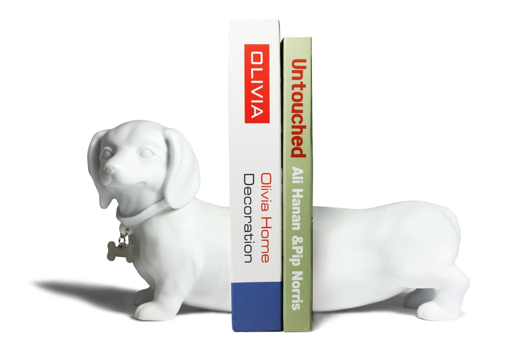 Danya B. Decorative Dachshund Bookend Set in White, Great Gift for The Dog Fan, Home or Office Bookcase D  cor, Display Shelves 