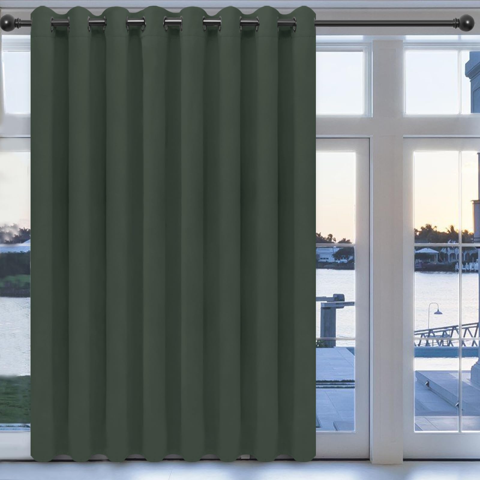 Easy-Going Blackout Door Curtains For Bedroom, Solid Thermal Insulated Grommet And Noise Reduction Window Drapes, Room Darkening Curtains For Living Room, 1 Panel (100X96 In, Greyish Green)