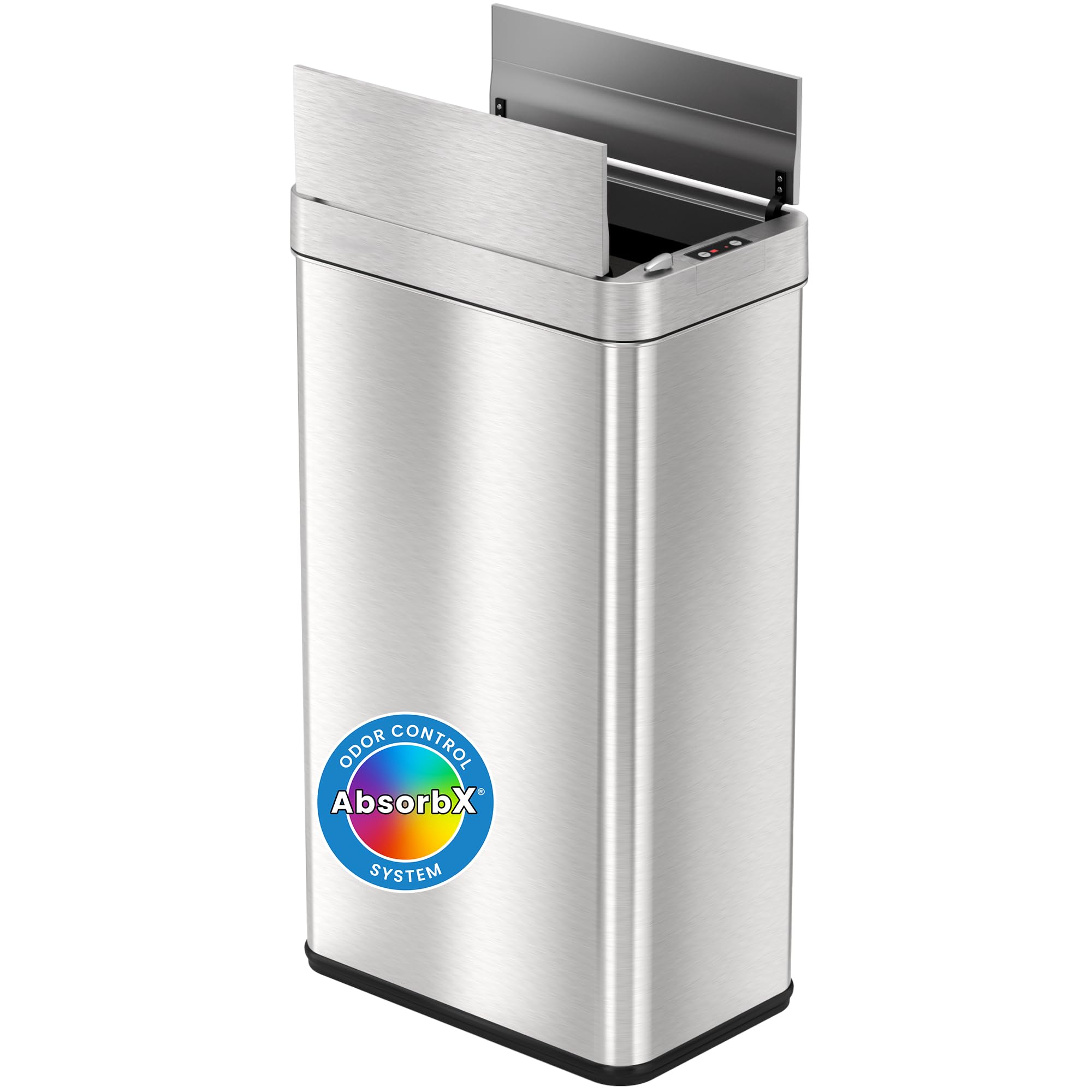 iTouchless 18 Gallon Wings Open Kitchen Trash Can with Lid and Odor Filter, Dog Proof Lid Lock 68 Liter Slim Stainless Steel Gar