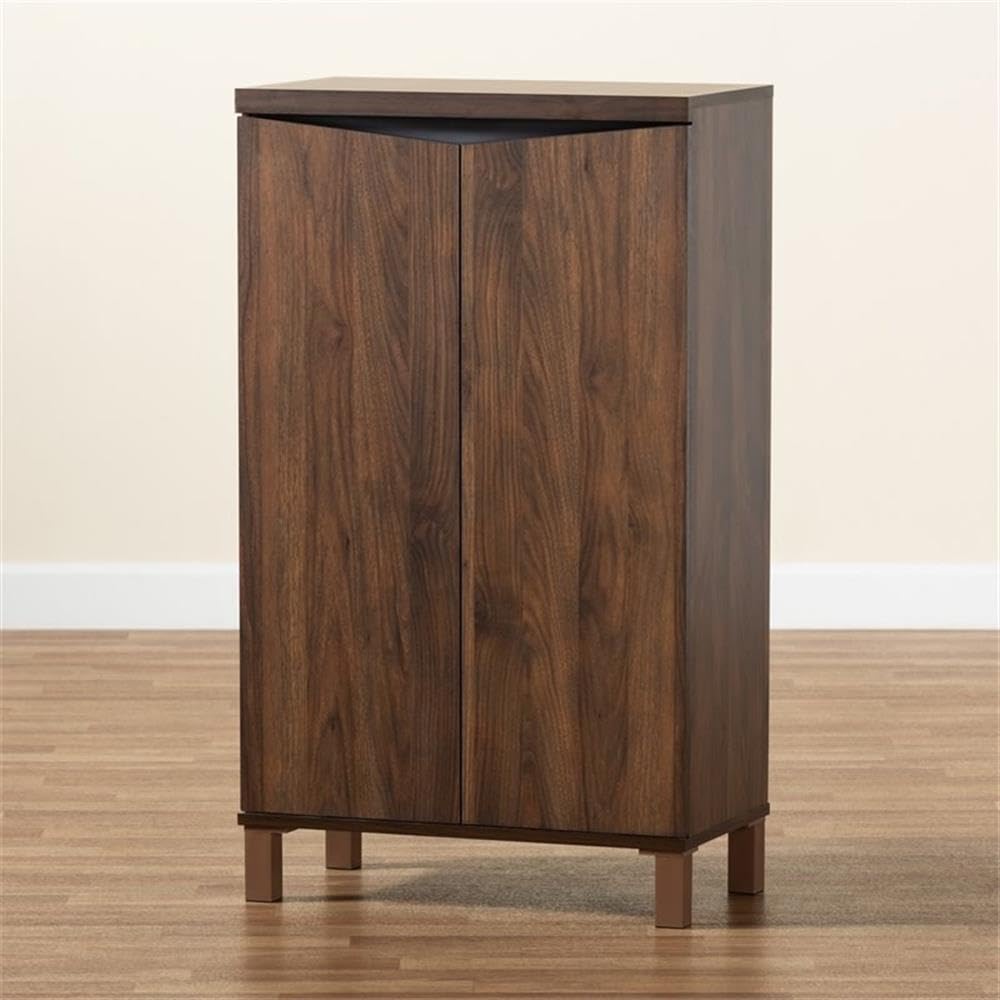 Baxton Studio Talon Modern and Contemporary Two-Tone Walnut Brown and Dark Grey Finished Wood 2-Door Shoe Storage Cabinet