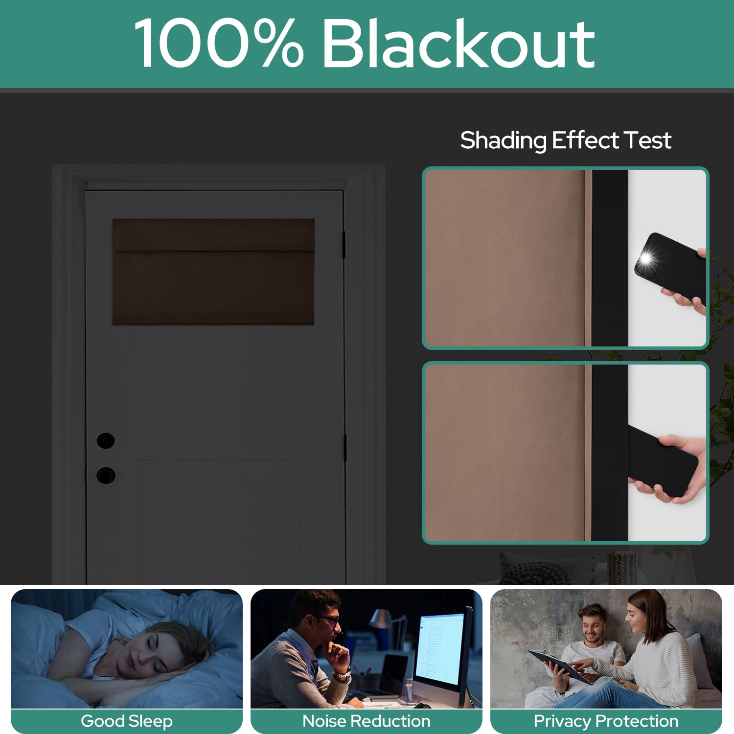 Homeideas 100% Blackout French Door Curtains, Privacy Small Door Curtains For Door Window, 26 X 12 Inch Door Shades For Front Door, Thermal Insulated Door Window Covering, (1 Panel, Coffee)