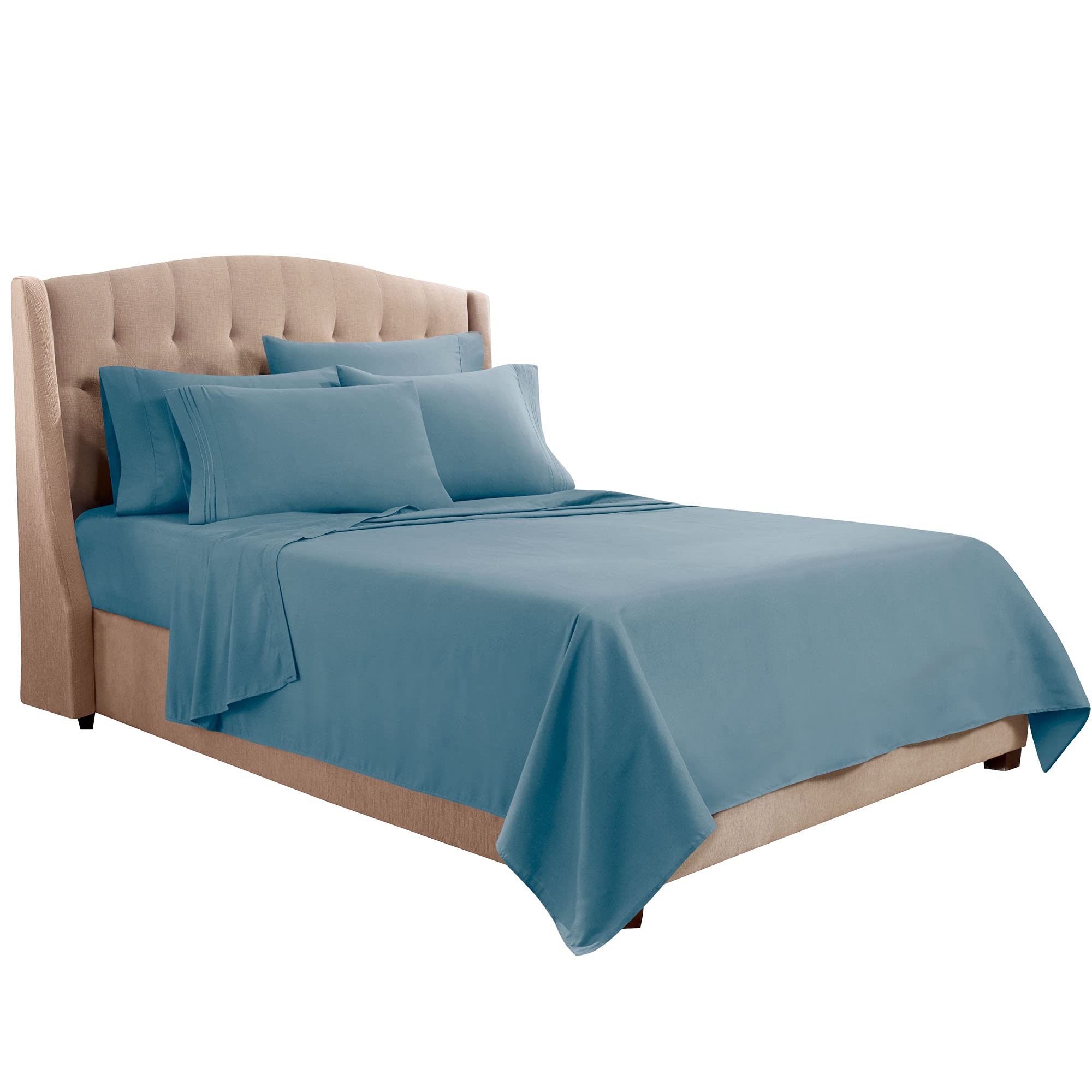Clara Clark Queen Sheets, 6 Piece Set - Hotel Luxury Sheets For Queen Size Bed, Super Soft Bedding Sheets & Pillowcases, Queen Size Sheets, Blue Heaven