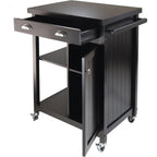 Winsome Timber Wood Kitchen Cart With Wainscot Panel, 1-Drawer, Black (20727)