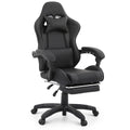 Monibloom Computer Gaming Chair With Footrest And Lumbar Support, Adjustable Hight Ergonomic Racing Chair For Adult Teen Office Or Gaming, Carbon Fiber Leather High Back Video Game Chair, Black