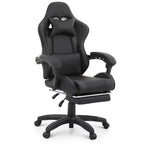 Monibloom Computer Gaming Chair With Footrest And Lumbar Support, Adjustable Hight Ergonomic Racing Chair For Adult Teen Office Or Gaming, Carbon Fiber Leather High Back Video Game Chair, Black