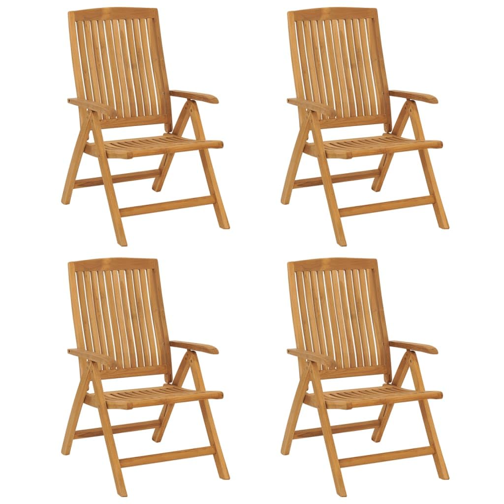 vidaXL Solid Teak Wood Reclining Patio Chairs ?Set of 4 Outdoor Garden Seating with Water-Resistant Cushions, Adjustable Backrest, Foldable Design and Anthracite Color.