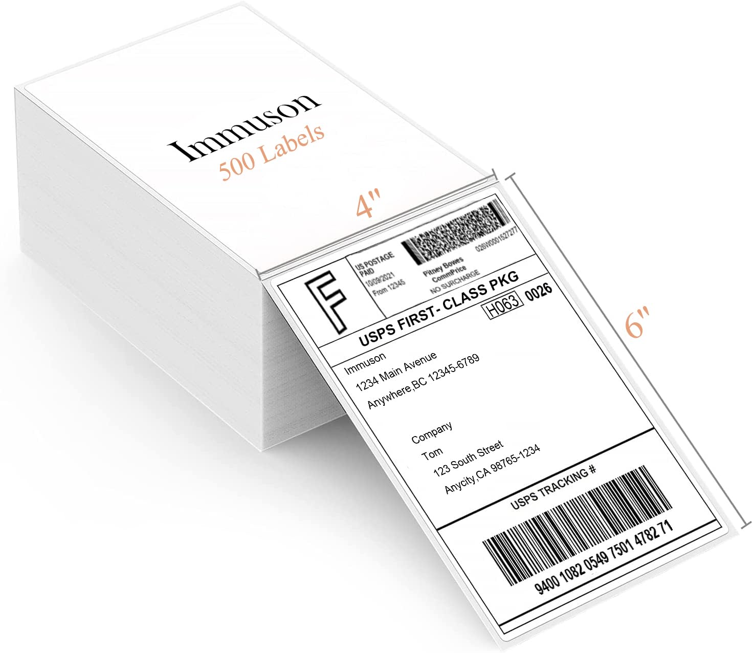 Immuson Fanfold 4 X 6 Direct Thermal Labels White Perforated Shipping Labels 500 Labels/Stack, Permanent Adhesive, White Mailing