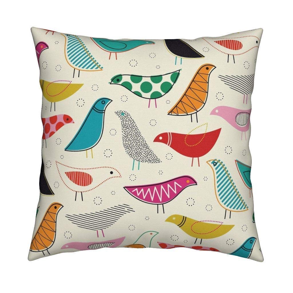 Fjtp Creativebug Midcentury Modern Simple Lines Colorful Bird Flax Cotton Hidden Zipper Throw Pillow Covers 18X18 In (Two Sides)