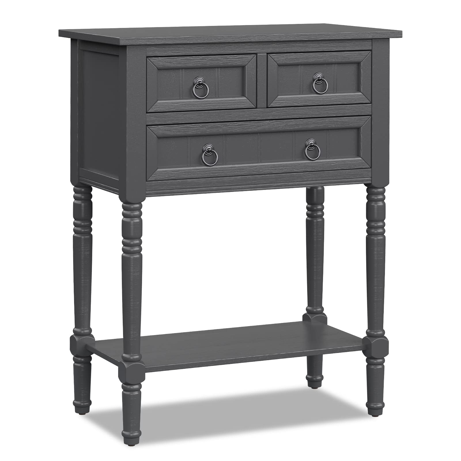 Giantex Console Table With 3 Drawers, 24' Rustic Entryway Table With Storage, Open Bottom Shelf, Compact Hallway Table, Small Sofa Side Table For Living Room, Bedroom, Narrow Entry Table, Gray