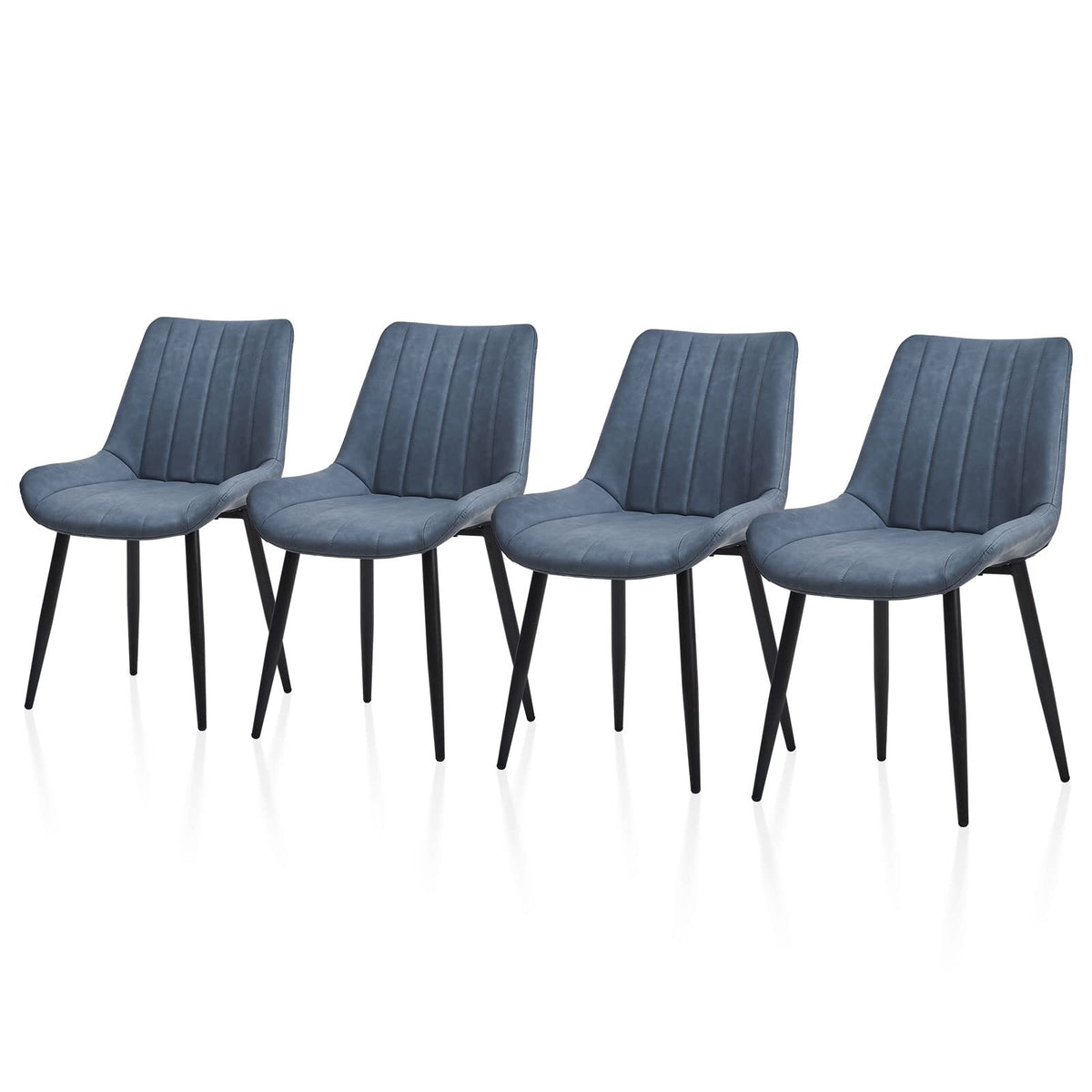 Tukailai Faux Leather Dining Chairs Set Of 4, Modern Linear Design Kitchen Chairs With Upholstered Seat And Metal Legs, Comfy Leisure Chairs For Guest Reception Restaurant Commercial (Blue)