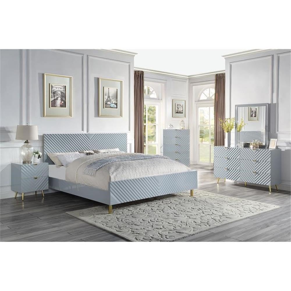 Acme Furniture Finish Nightstand with 2 Drawers, Gray High Gloss