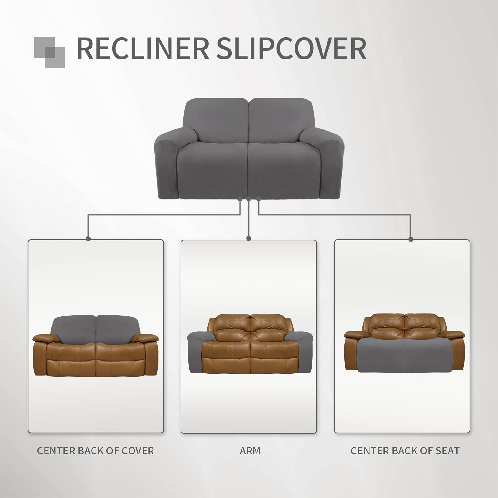 Easy-Going Oversized 6 Pieces Microfiber Stretch Sectional Recliner Loveseat Sofa Slipcover Soft Fitted Fleece 2 Seats Couch Cover Washable Furniture Protector With Elasticity For Kids Pet Light Gray