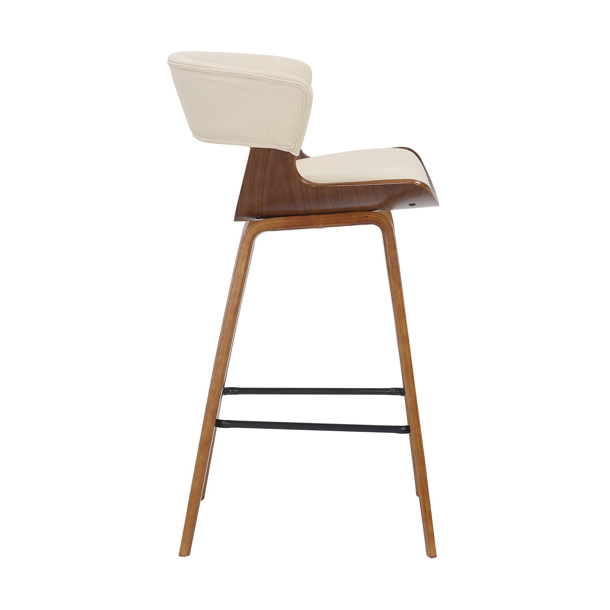 HomeRoots Metal, Wood, Faux Leather Cream Faux Leather and Wood Modern Bar Stool