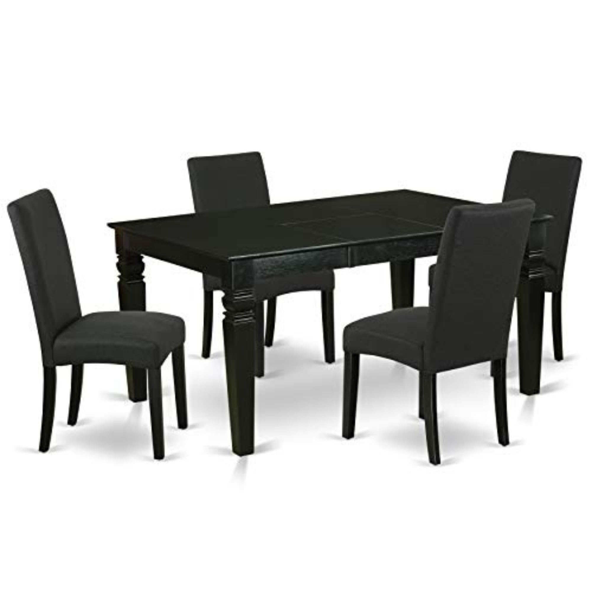 East West Furniture Wedr5-Blk-24 5 Piece Kitchen Table Set Includes A Rectangle Dining Table With Butterfly Leaf And 4 Black Color Linen Fabric Upholstered Chairs, 42X60 Inch, Black