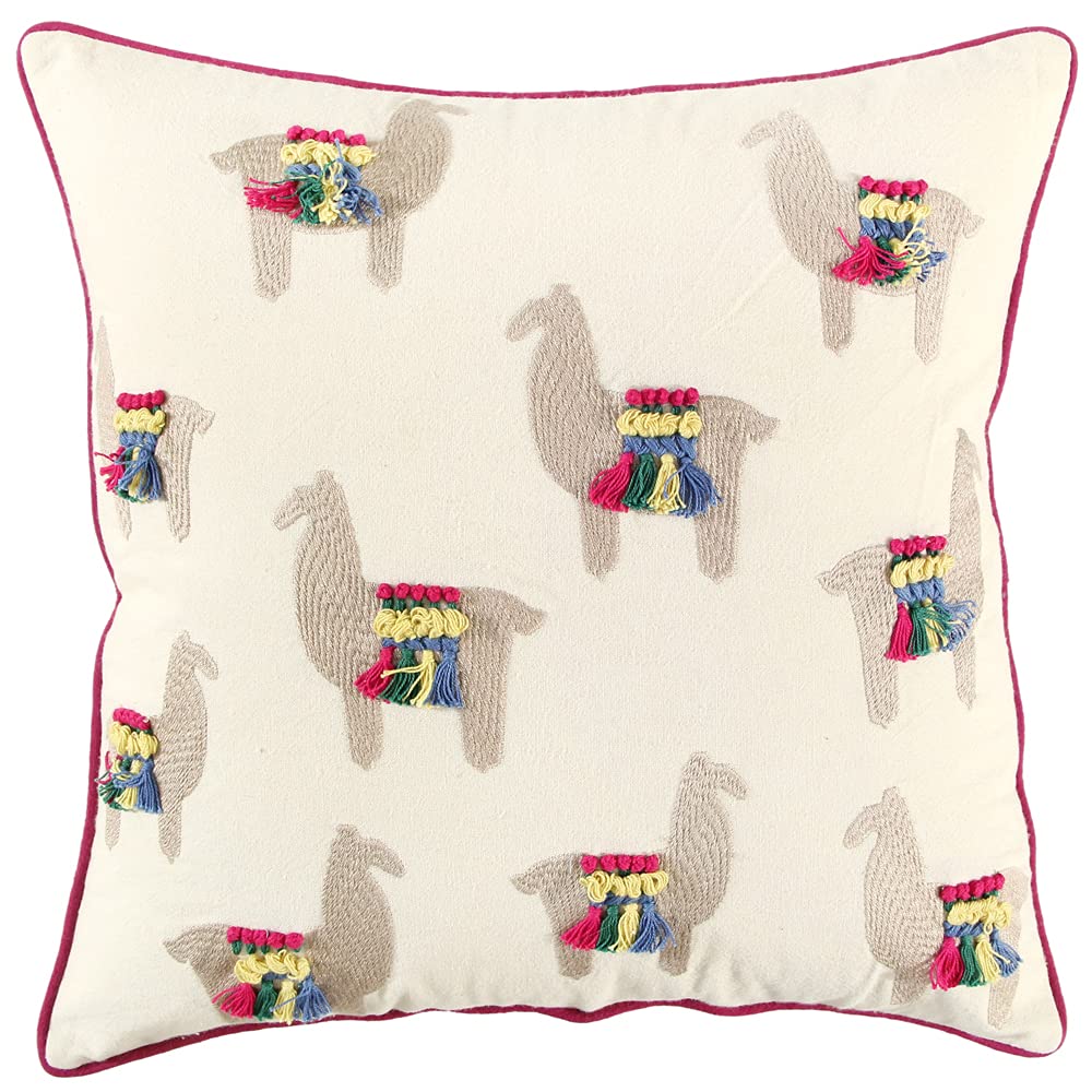 Rizzy Home 18" x 18" Down Pillow with Multi-Color Bright Cotton Casement