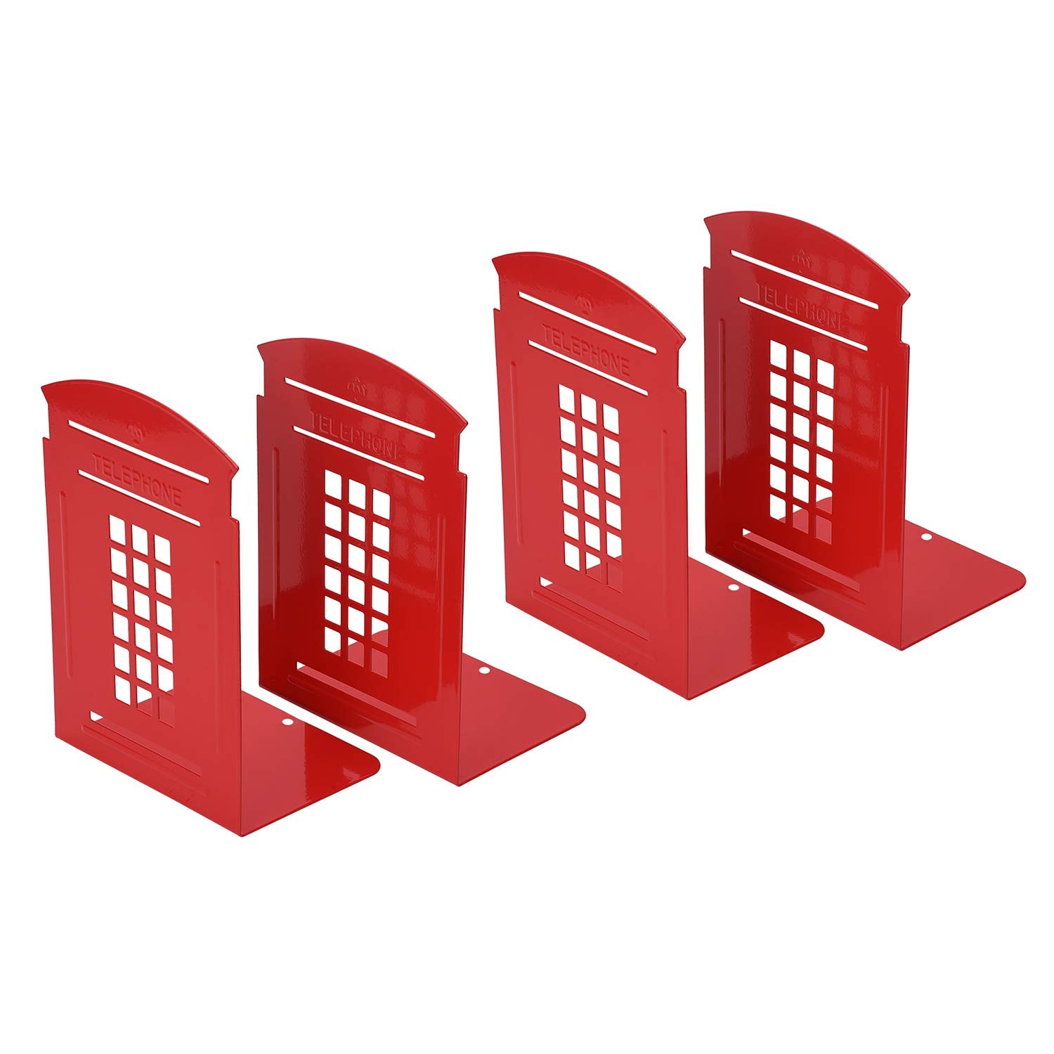 MerryNine 4pcs Book ends, Metal Bookends for Shlves, Telephone Booth Decorative Bookends, Non Skid Heavy Bookends, Book, Magazin