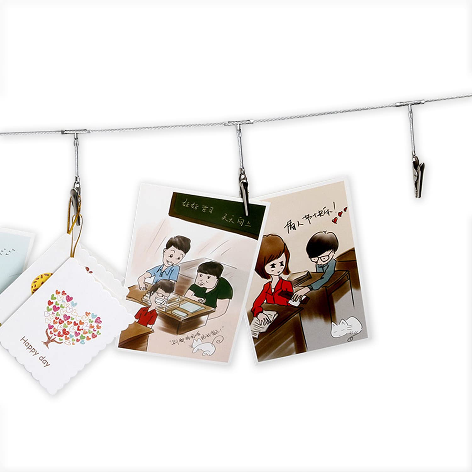 Multi-Purpose Steel Wall Hanging Photo Display Cable Wire Rod String with 12 Clips for Hanging Photos Notes and Artworks (Alliga