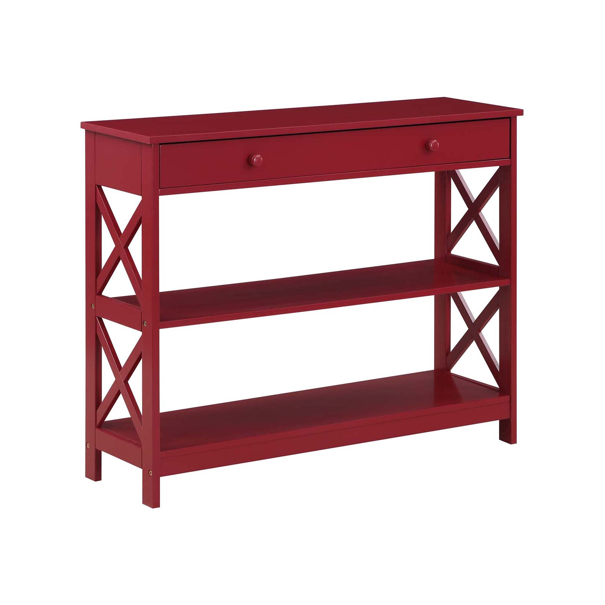 Convenience Concepts Oxford 1 Drawer Console Table with Shelves, Cranberry Red