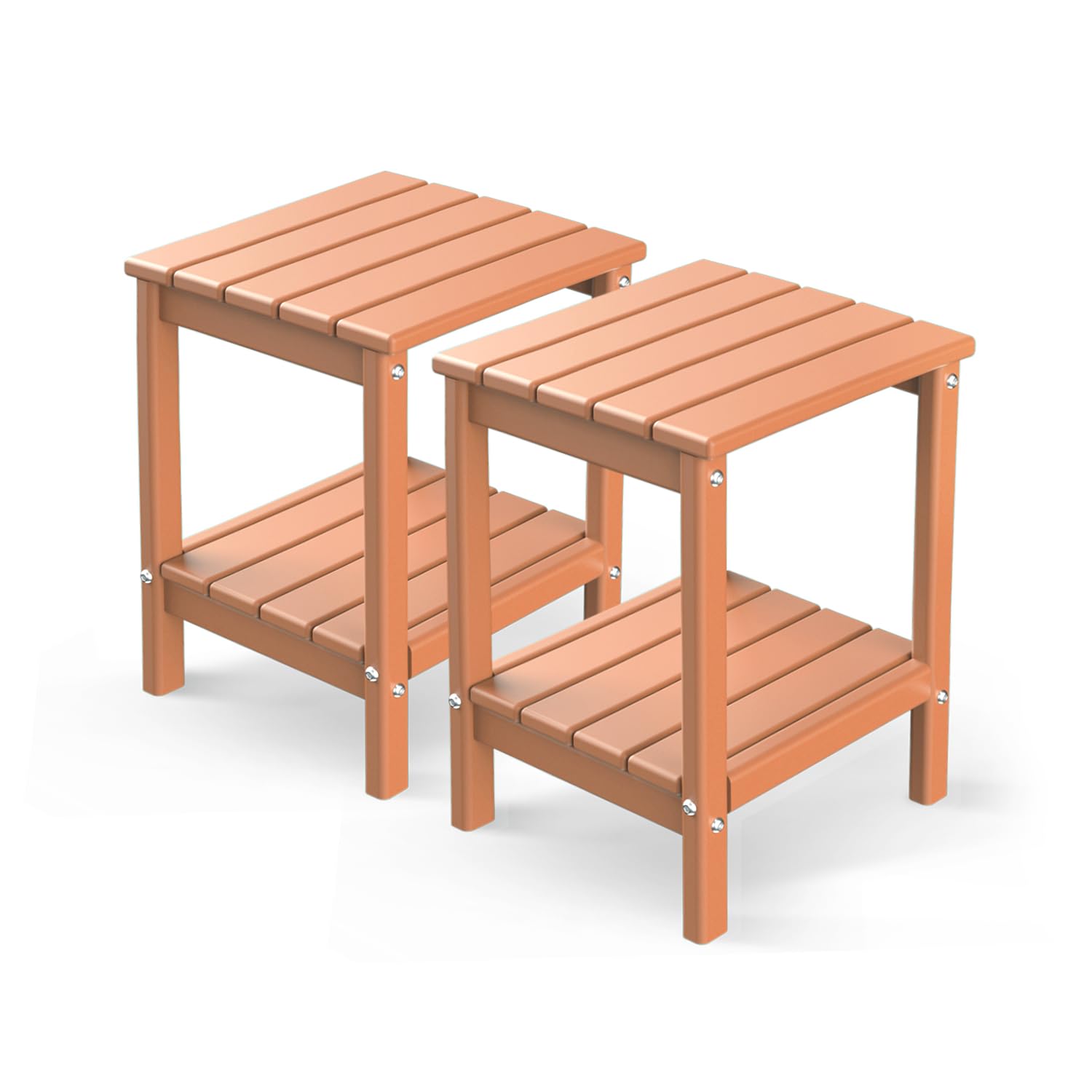 Greenvines | Limited Edition | Adirondack-Outdoor-Side-Table | Apricot | Set Of 2 | 14 X 13 Inches | Hdpe Plastic | All Weather | Outside End Tables | Storage Shelf | For Patio