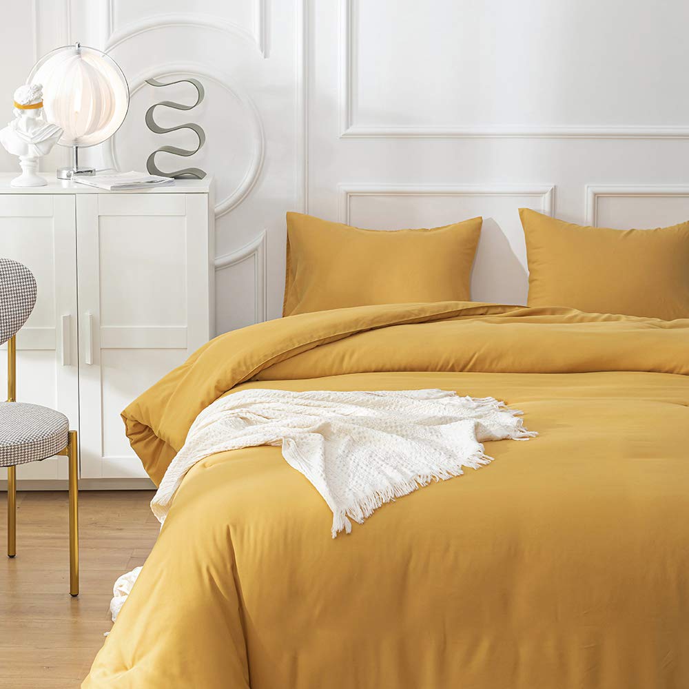 Clothknow Mustard Yellow Full Size Comforter Set 3Pcs Dark Yellow Bedding Comforter Sets Turmeric Comforter Soft Yellow Comforte