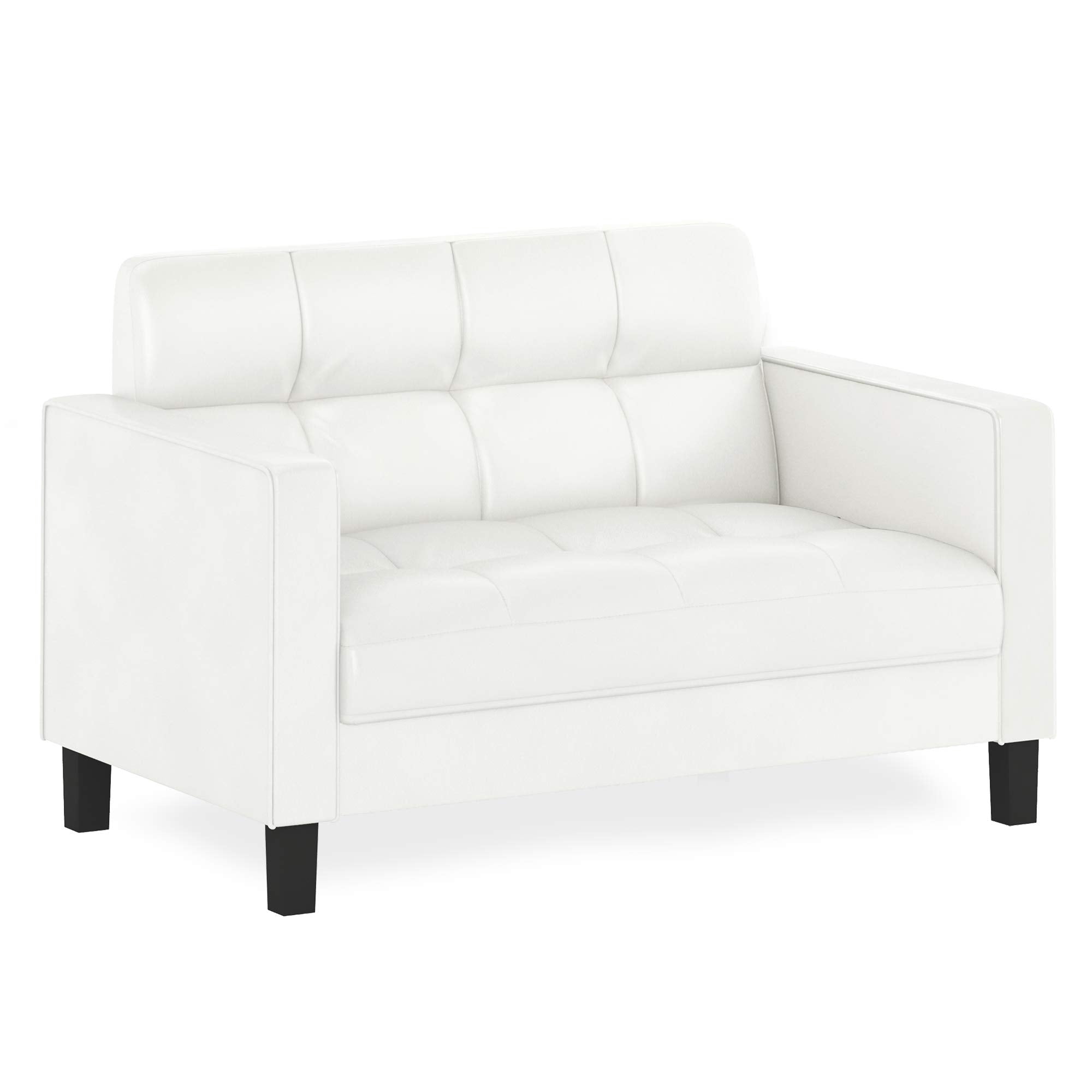 Furinno Brive Contemporary Tufted Faux Leather Loveseat/Sofa Couch For Living Room, White Faux Leather