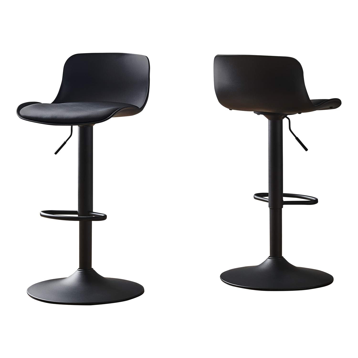 Monarch Specialties Barstool Set of 2 Counter or Bar Adjustable Height Swivel Low Back Metal Base Leather Look Fabric Barstool - Black