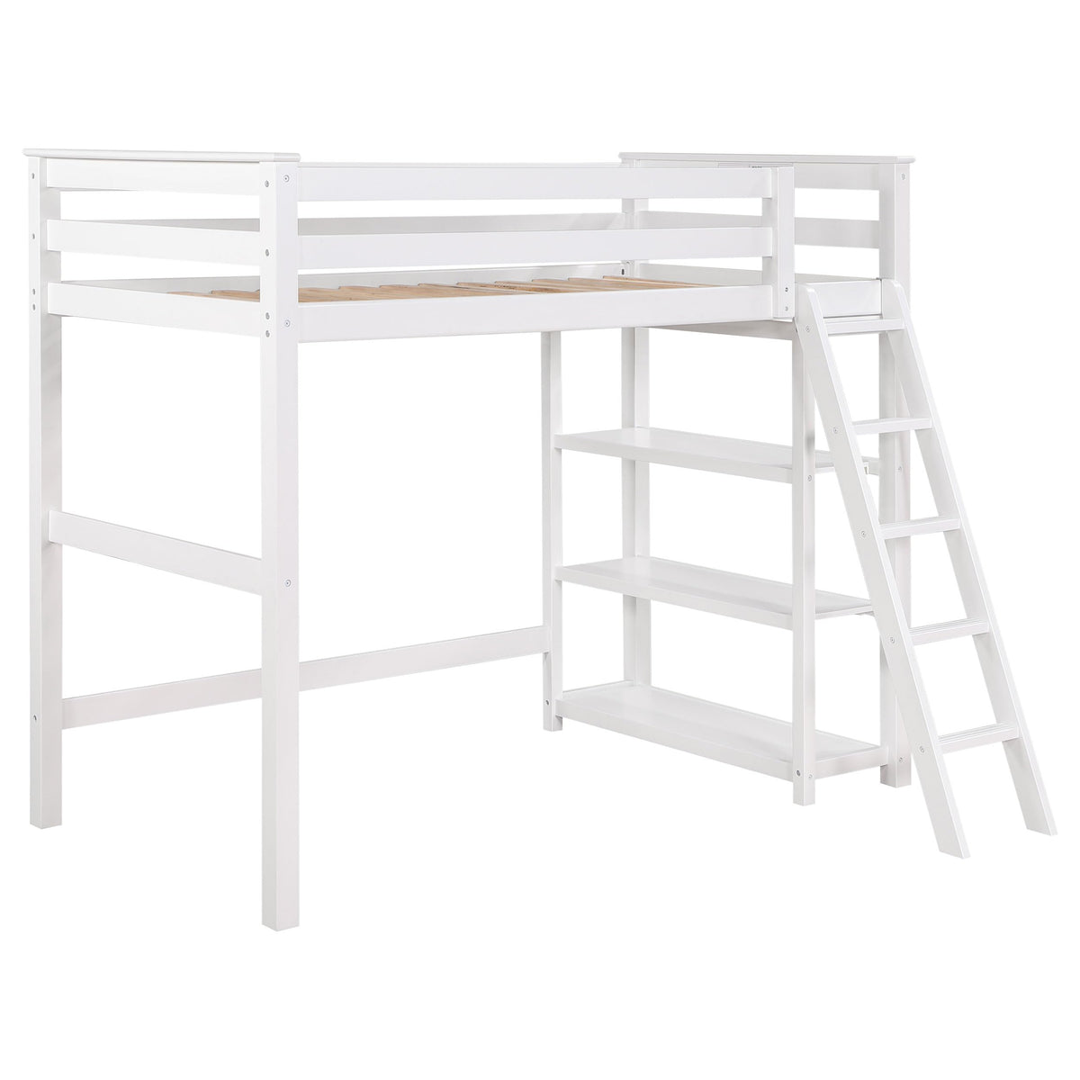 Coaster Home Furnishings Anica Transitional Wood Twin Size Loft Bed Frame With Ladder And Guardrails Fully Slatted Mattress Ready Foundation White 460089