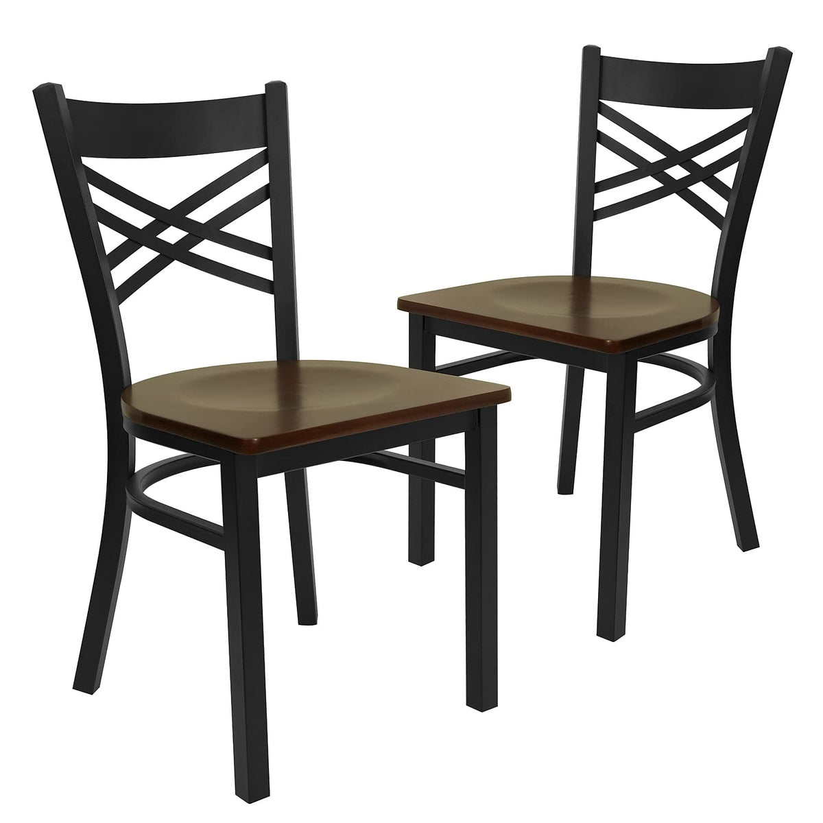 Flash Furniture 2 Pack Hercules Series Black 'X' Back Metal Restaurant Chair - Mahogany Wood Seat
